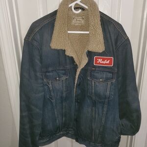 Polo by Ralph Lauren Men's Dark Blue Denim Jacket with Brown Sherpa Lining